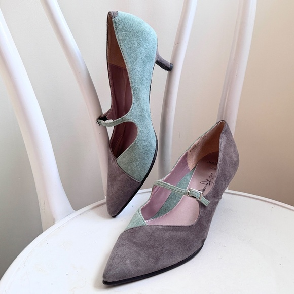 Ginza Kanematsu Suede Two Tone Kitten Heel Mary Jane Shoes sz 7 - Picture 2 of 4